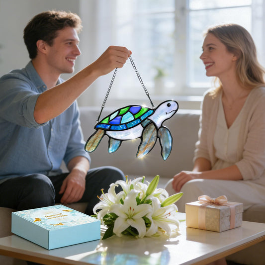 Handmade Turtle Stained Glass Suncatcher Decor